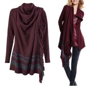 Cabi Port Fringe Cardigan Poncho Cape Wrap Size S